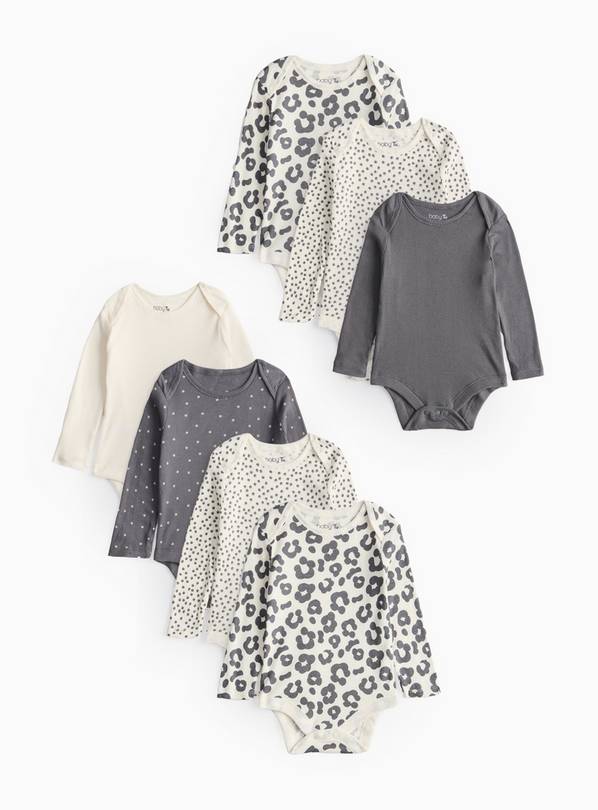 Leopard & Spot Printed Long Sleeve Bodysuits 7 Pack Up to 1 mth